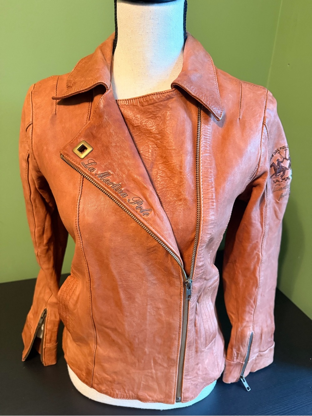 Leather La Martina Polo Argentina Moto  Jacket - Tan